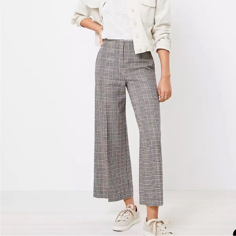 LOFT NWOT High Waisted Wide Leg Crop Trousers in Plaid Size 4